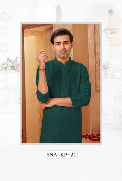 Joban Fashion Bottle Green Art Silk Kurta Pyjama