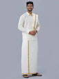 Ramraj Cotton Premium Wedding Cream Readymade Dhoti, Shirt & Towel Set Dhanvanthri