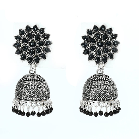 Mominos Fashion Johar Kamal Beautiful Kundan Work Jhumka With Black Beads