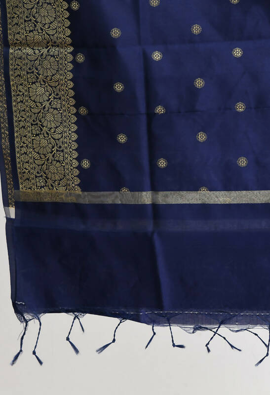 Mominos Fashion Moeza Women's Banarsi Silk Woven Design Navy Blue Dupatta