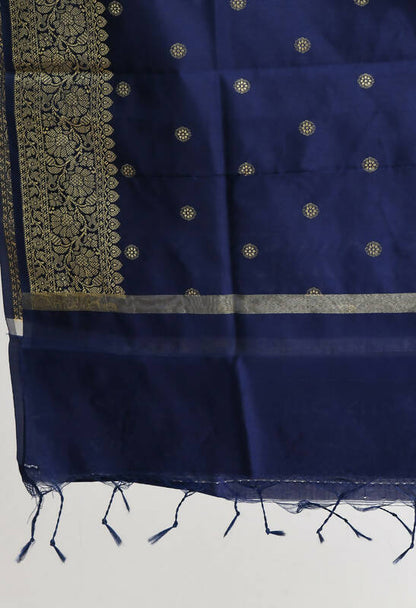 Mominos Fashion Moeza Women's Banarsi Silk Woven Design Navy Blue Dupatta