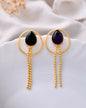 VOJ One Gram Gold-Polished Drop Shaped Black Stone Studded Earrings