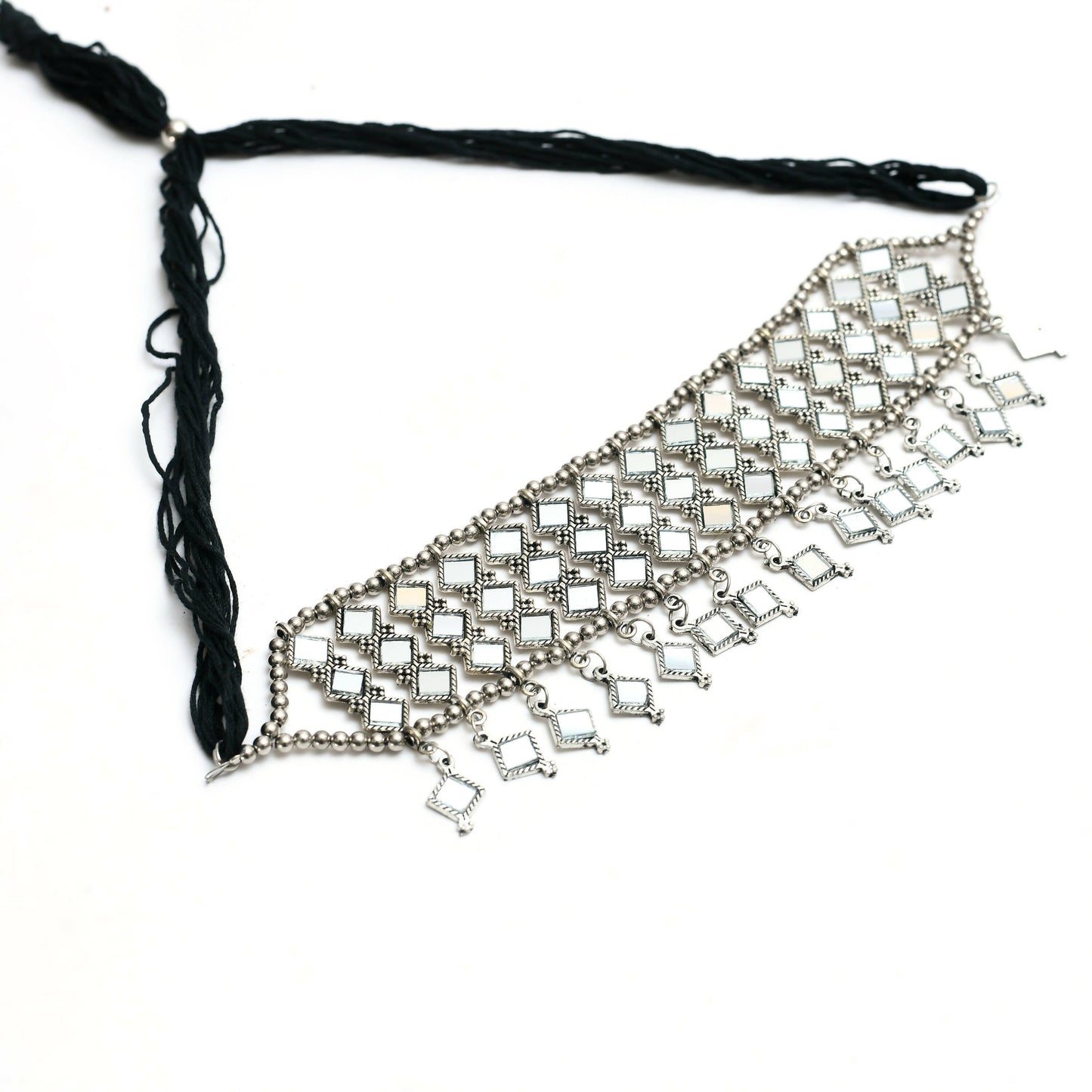 Mominos Fashion Johar Kamal Oxidised Silver-Plated Alloy Finish Mirror Choker For Women