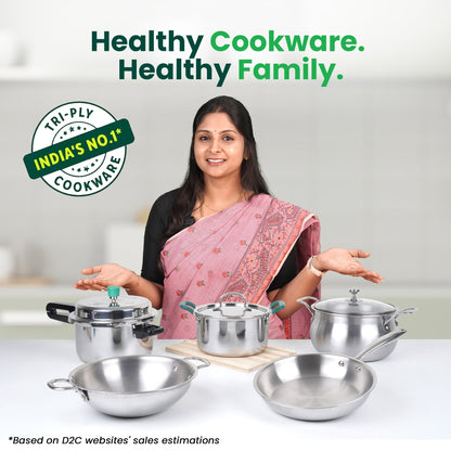 The Indus Valley TurboCuk Tri-ply Stainless Steel Biryani Cooking Pot/Casserole, Premium Quality, 3 Layer Thick Body, Cool Silicone Handles, 100% Toxin-free, Non-stick, Induction & Gas, Spatula, 2.9L