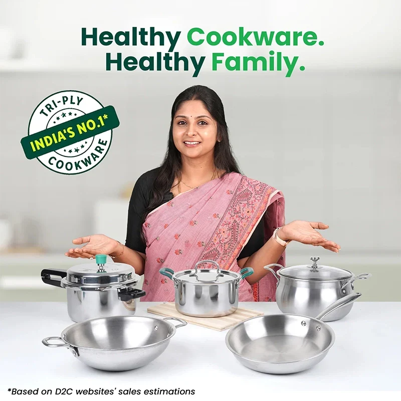 The Indus Valley TurboCuk Tri-ply Stainless Steel Kadai+ Steel Lid, Premium Quality, 3 Layer Thick Body, 100% Toxin-free, Non-stick, Induction & Gas, 3L/3.5L/3.9L/4.5L