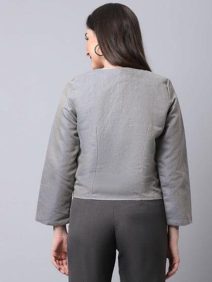 Even Apparels Grey Polywool Open Front Statement Women's Jacket (BF006)