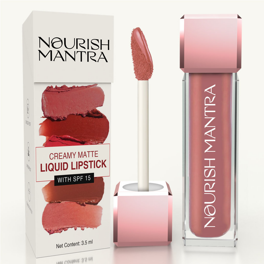 Nourish Mantra Liquid Lipstick Creamy Matte with SPF/ Water Proof, Smudge Proof Shade Masoom Pink