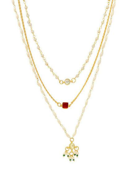 White and gold, Red Stone Kundan Necklace - Ruby Raang