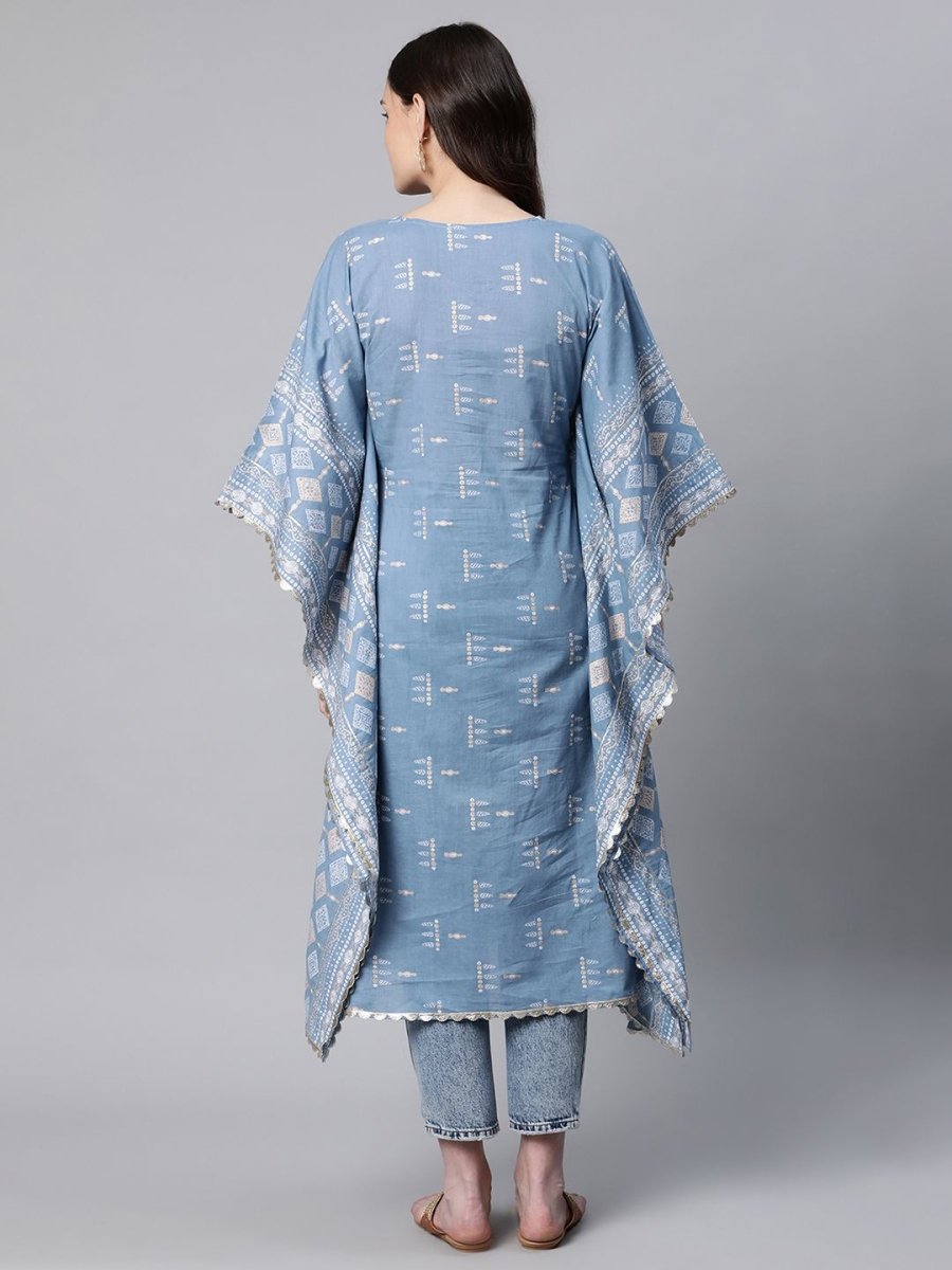 Ahalyaa Beige Pure Cotton Floral Printed Kaftan Kurta