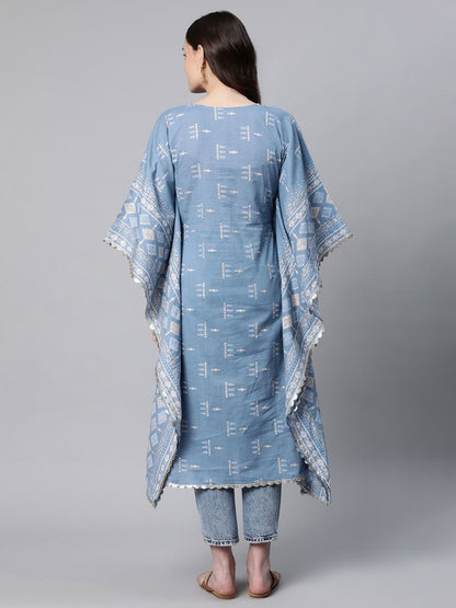 Ahalyaa Beige Pure Cotton Floral Printed Kaftan Kurta