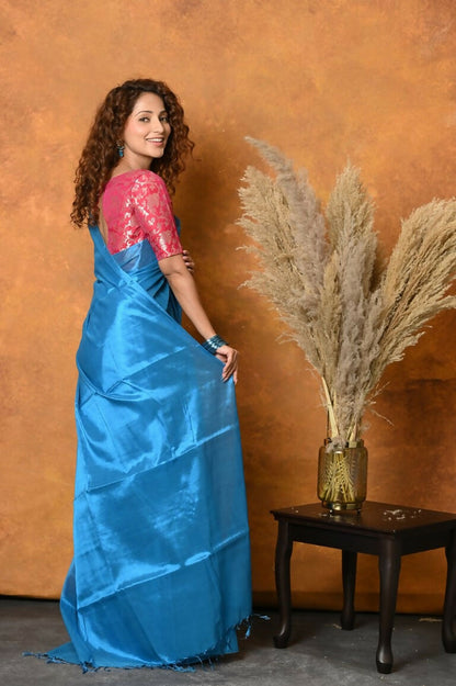 Very Much Indian Fusion Cotton Tissue Shimmer Saree - Light Blue