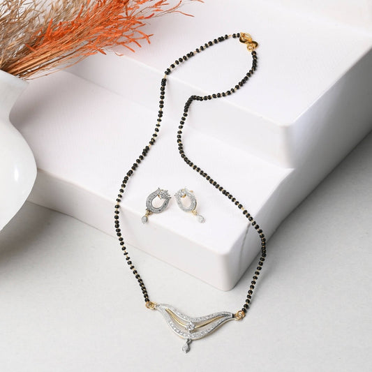 AanyaCentric Gold-Polished Mangalsutra Pendant Earring Set & Silver Plated Anklet