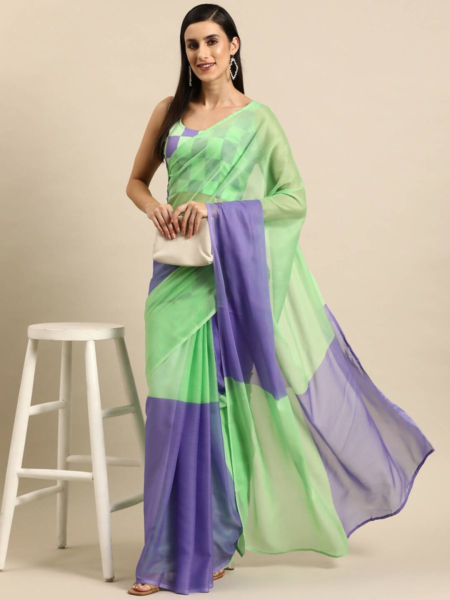 Ahalyaa Women's Traditional Semi Stitch Saree - Fluorescent Green