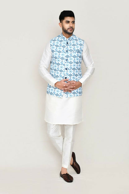 Joban Fashion White Colored Art Silk Fabric Kurta, Jacket With Straight Fit Pant