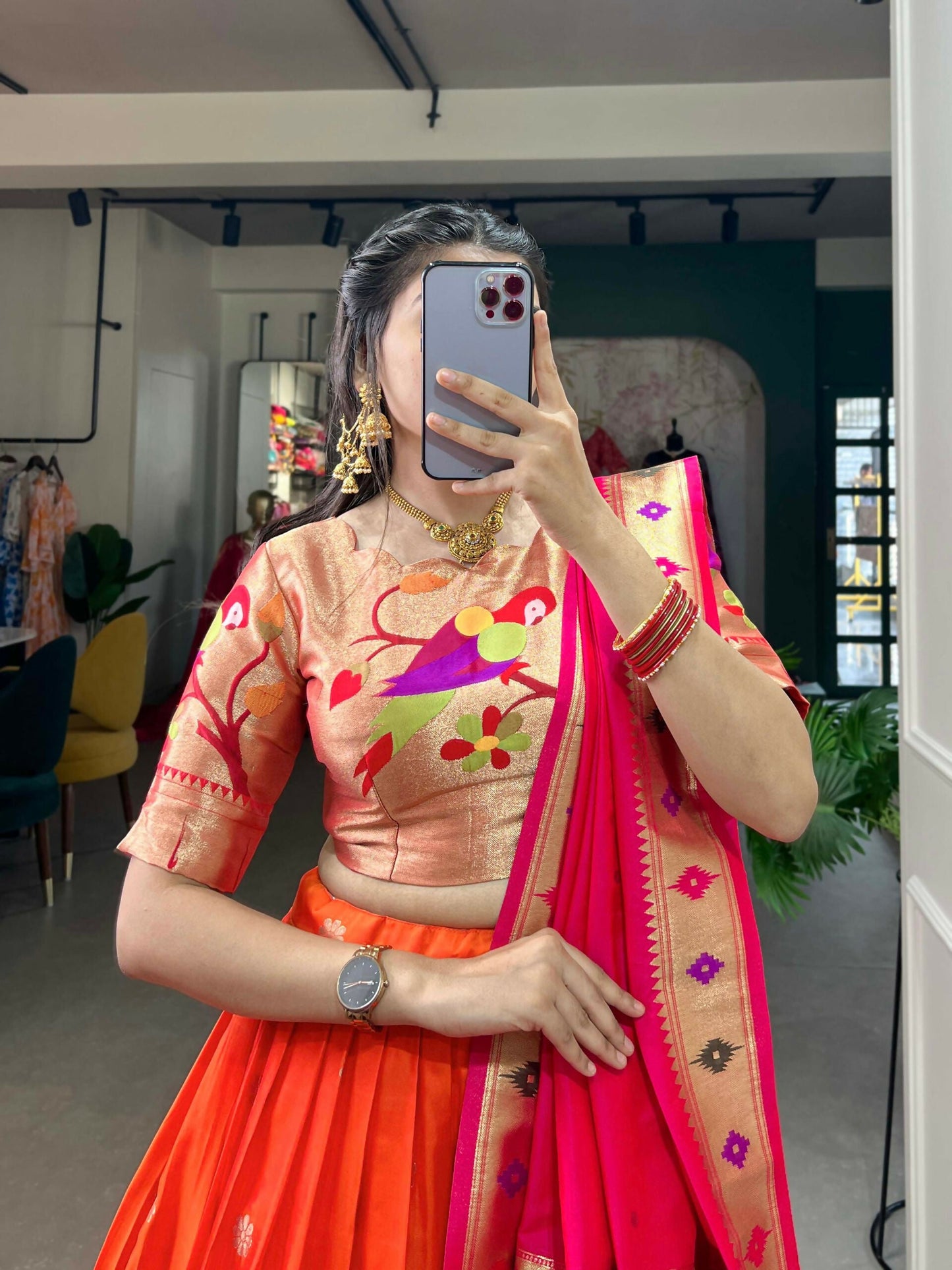 Vastranavya Perfect Classic And Contemporary Fashion Paithani Lehenga Choli - Red