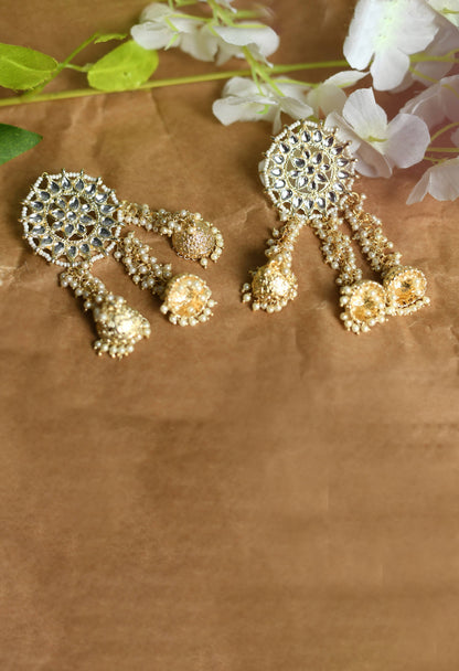 Mominos Fashion Johar Kamal Golden Plated Earrings With Kundan & Pearls