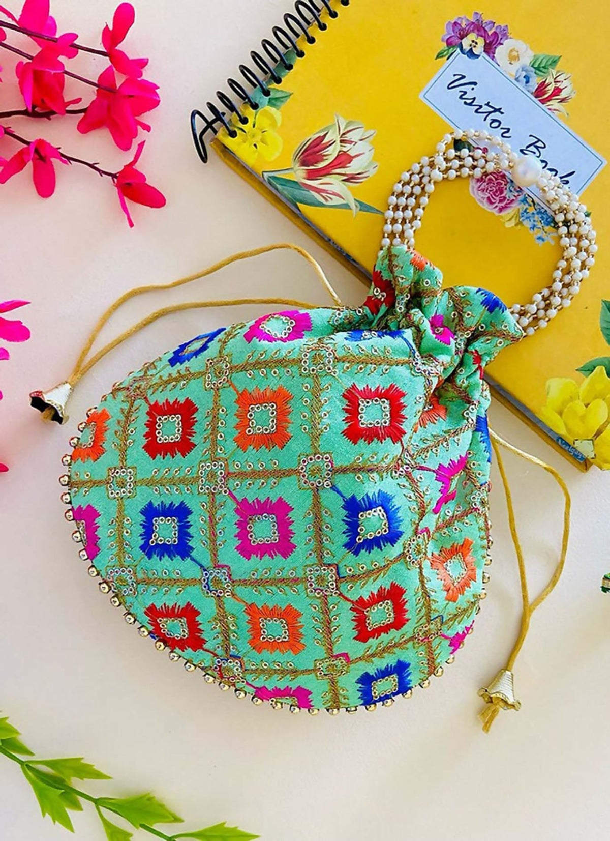 Joban Fashion Pearl Hand Work Potli Bag - Multicolor
