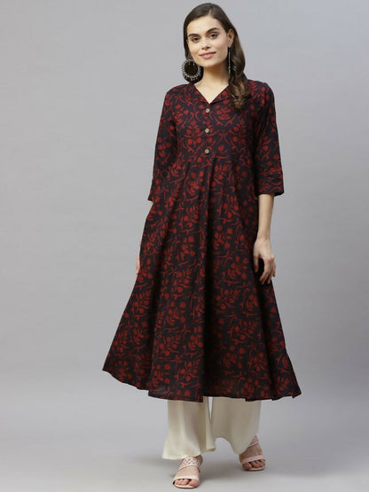 Miravan Women's Anarkalis Pure Cotton Floral Print Anarkali Kurta