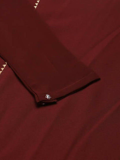 FIORRA Women's Maroon Poly Crepe Straight Kurta Pant With Dupatta