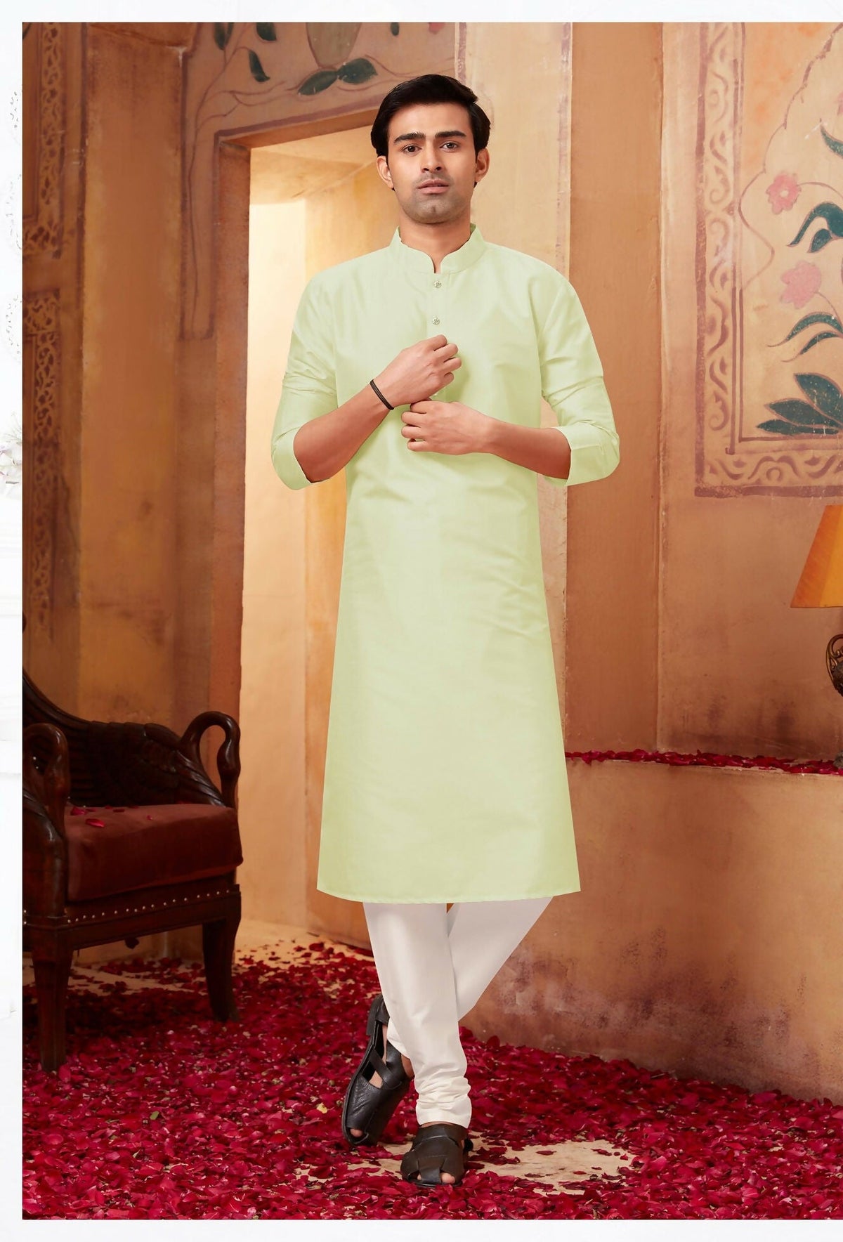 Joban Fashion Light Green Art Silk Kurta Pyjama
