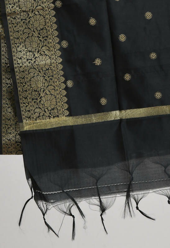 Mominos Fashion Moeza Women's Banarsi Silk Woven Design Black Dupatta