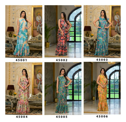 Partywear Designer Sky Slime Georgette Fancy Saree - Anbazaar