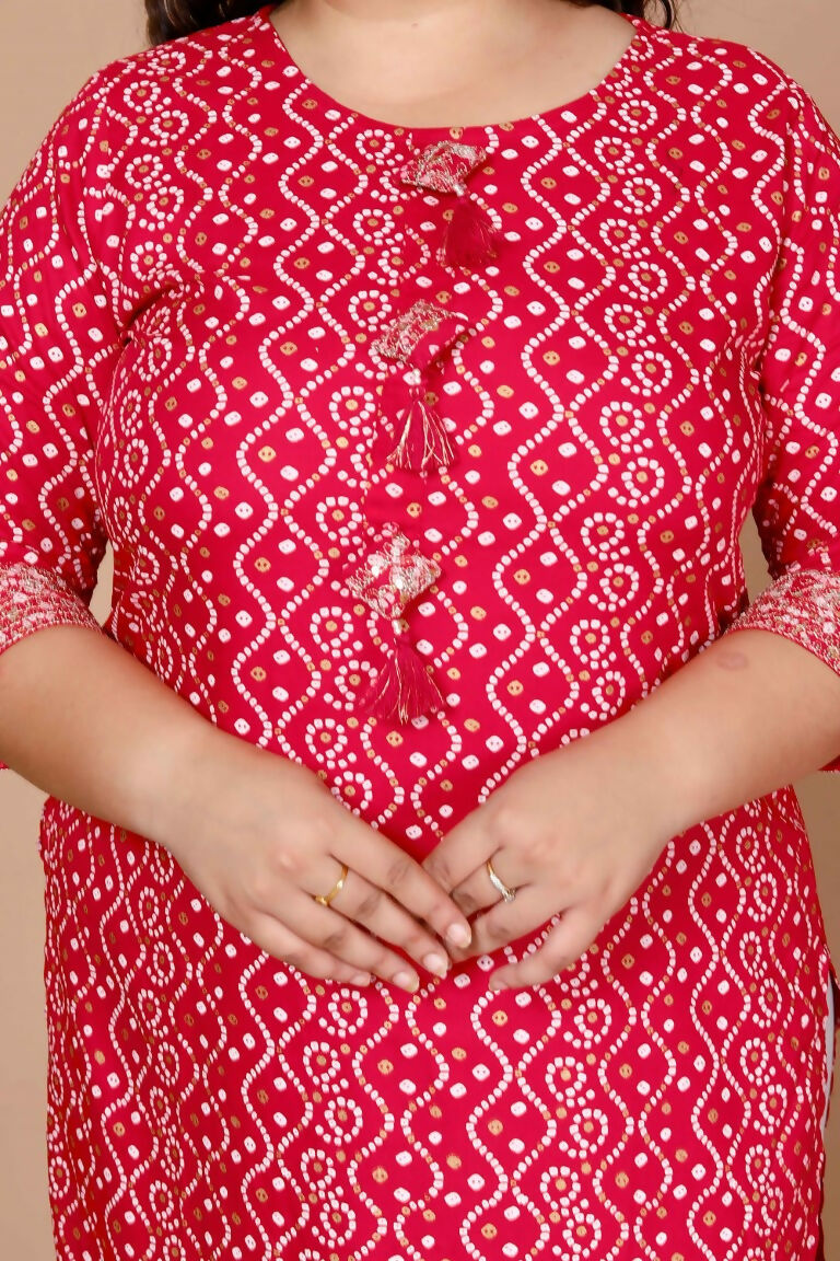 Miravan Women's Plus Size Pink Bandhani Pakistani Straight Kurti