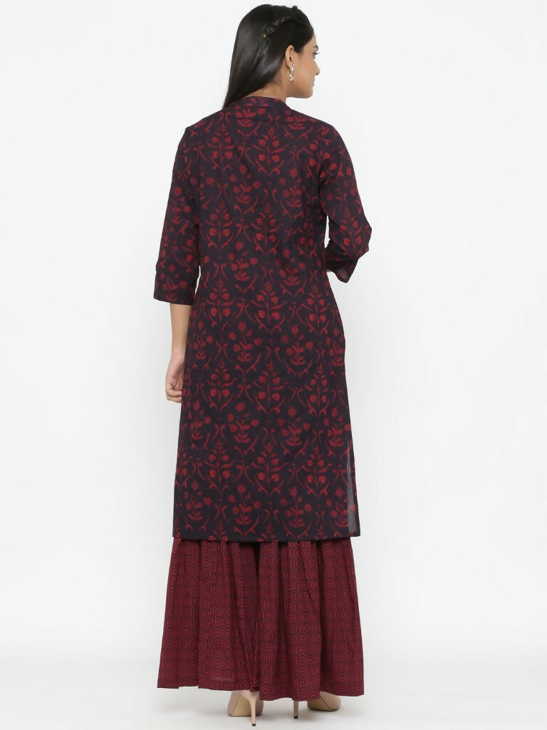 Miravan Women's Cotton Floral Print Straight Kurta Sharara Set