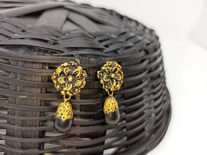 Terracotta Flower Stud With Waterdrop Earrings