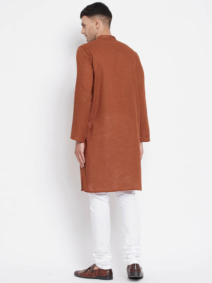 Even Apparels Brown Pure Cotton Men's Sherwani Kurta With Open Front