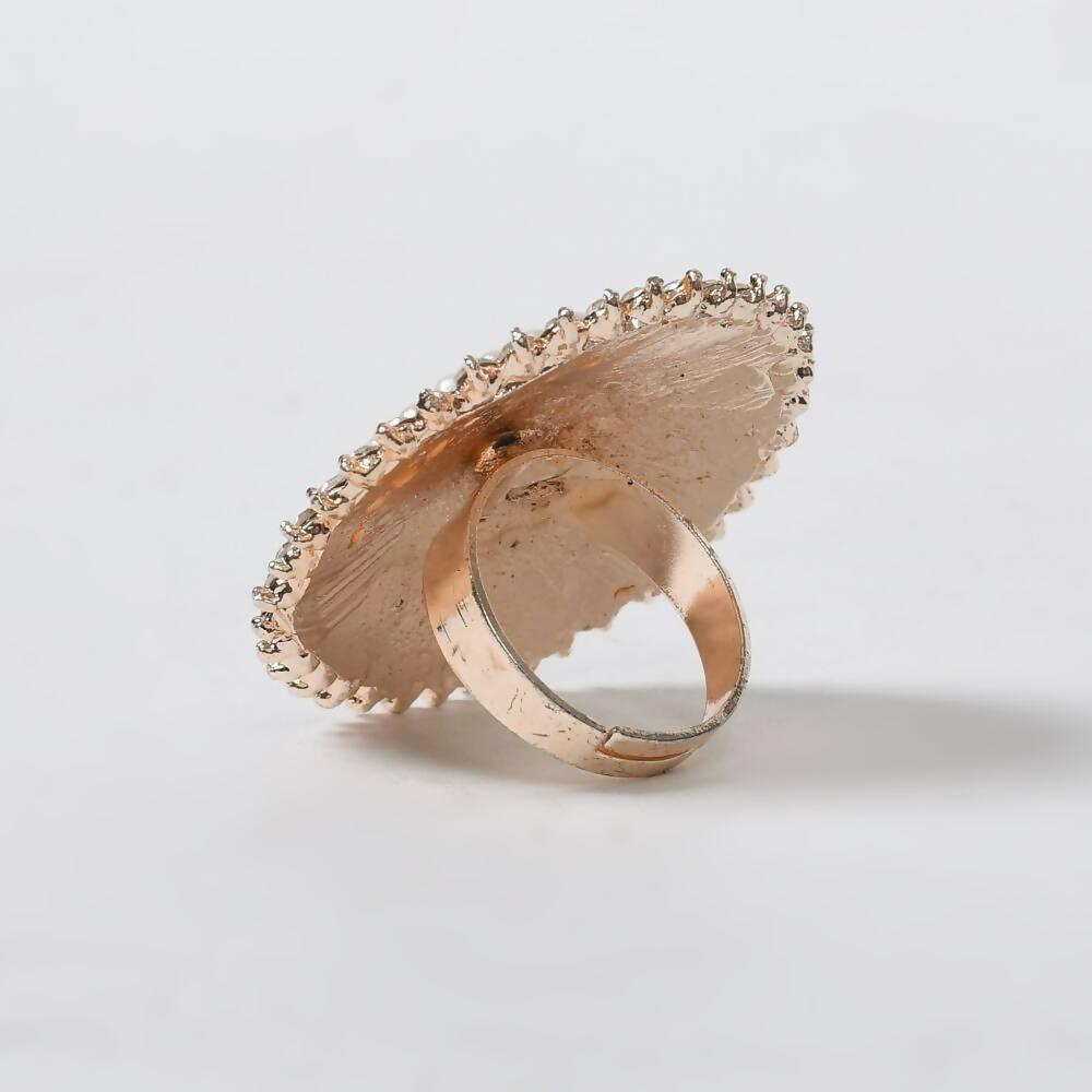 Mominos Fashion Joharkamal Gold-Polished Stone Studded Adjustable Finger Ring - Design 05