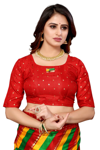 Vamika Ethnic Fire Red Foil Print Art Silk Saree
