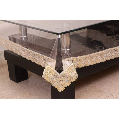 Casa-Nest Thick Pvc Golden Lace Waterproof Rectangular 8 Seater Dining Table Cover