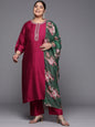 Sztori Plus Size Floral Embroidered Straight Kurta & Trousers With Dupatta