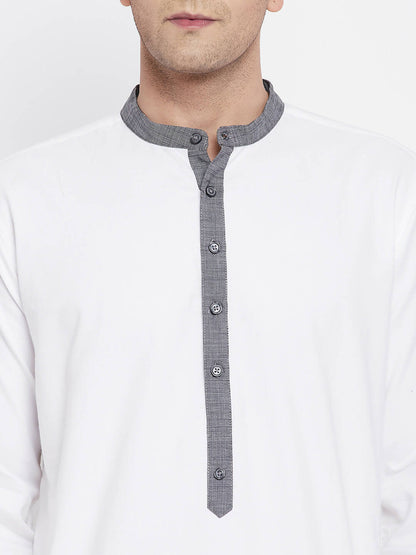 Even Apparels White Pure Cotton Men's Kurta With Contrast Collar And Placket