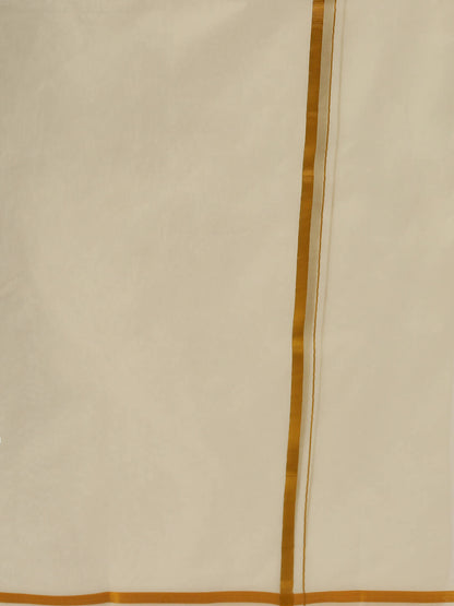 Ramraj Cotton Mens Poly Cotton 1/2 " Gold Jari Dhoti - Cream