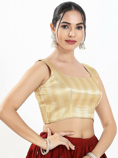 Joban Fashion Gold Multi Brocade Padded Blouse With Square Neck Sleeveless