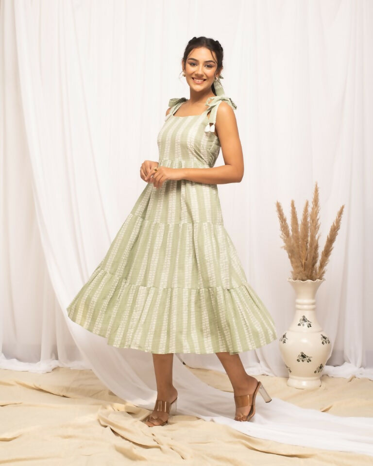 FIORRA Women's Green Cotton Printed Dress