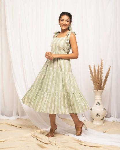 FIORRA Women's Green Cotton Printed Dress