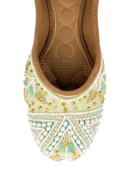 Desi Colour Women Indian Ethnic Footwear-Sea Green Criss Cross-1