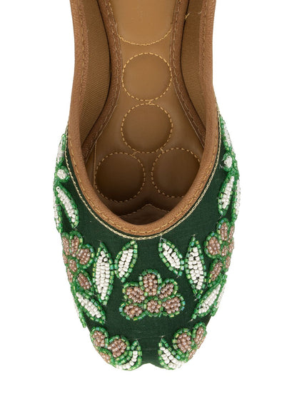 Desi Colour Women Indian Ethnic Footwear-Green Emb