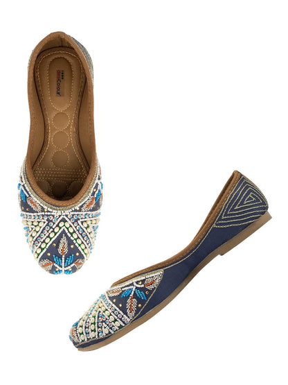 Desi Colour Women Indian Ethnic Footwear-Navy Blue Criss Cross