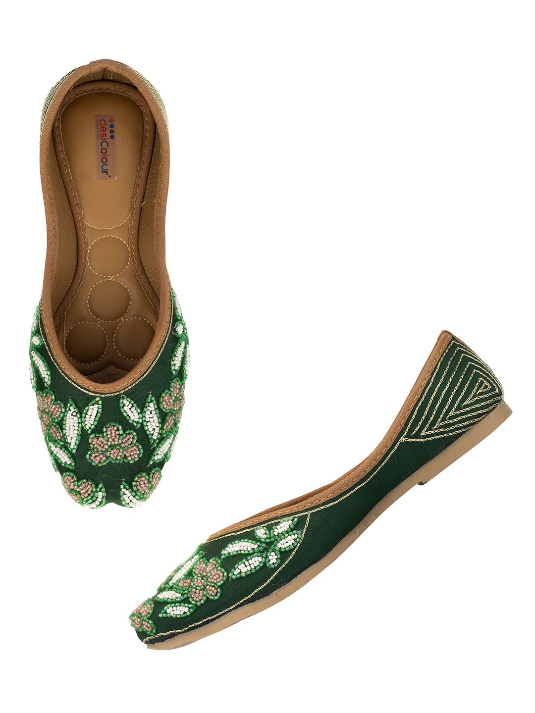 Desi Colour Women Indian Ethnic Footwear-Green Emb