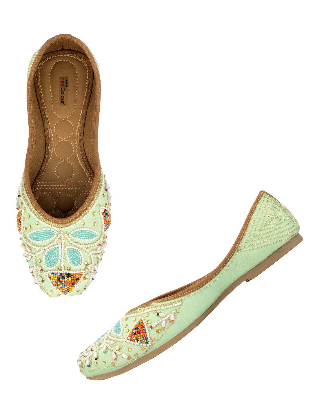 Desi Colour Women Indian Ethnic Footwear-Sea Green Vase