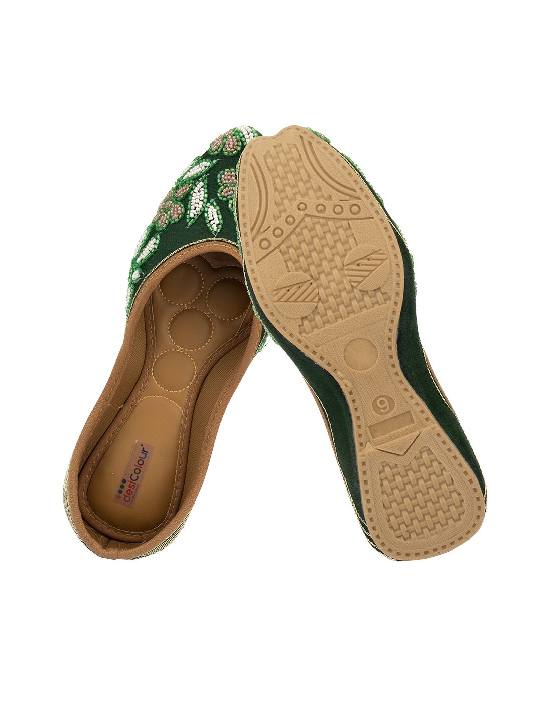 Desi Colour Women Indian Ethnic Footwear-Green Emb