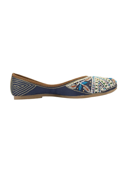 Desi Colour Women Indian Ethnic Footwear-Navy Blue Criss Cross
