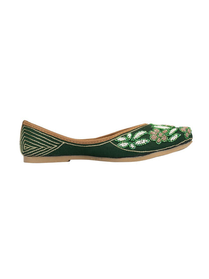 Desi Colour Women Indian Ethnic Footwear-Green Emb