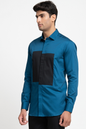 Blue Shirt With Black Patch Box Shirt by Hilo Design
