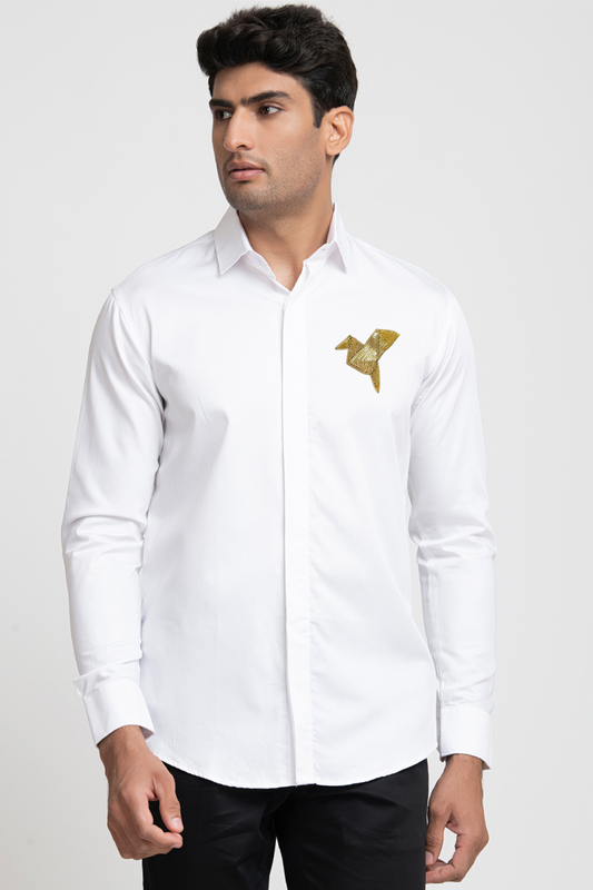 Origami Bird Embroidery Shirt by Hilo Design