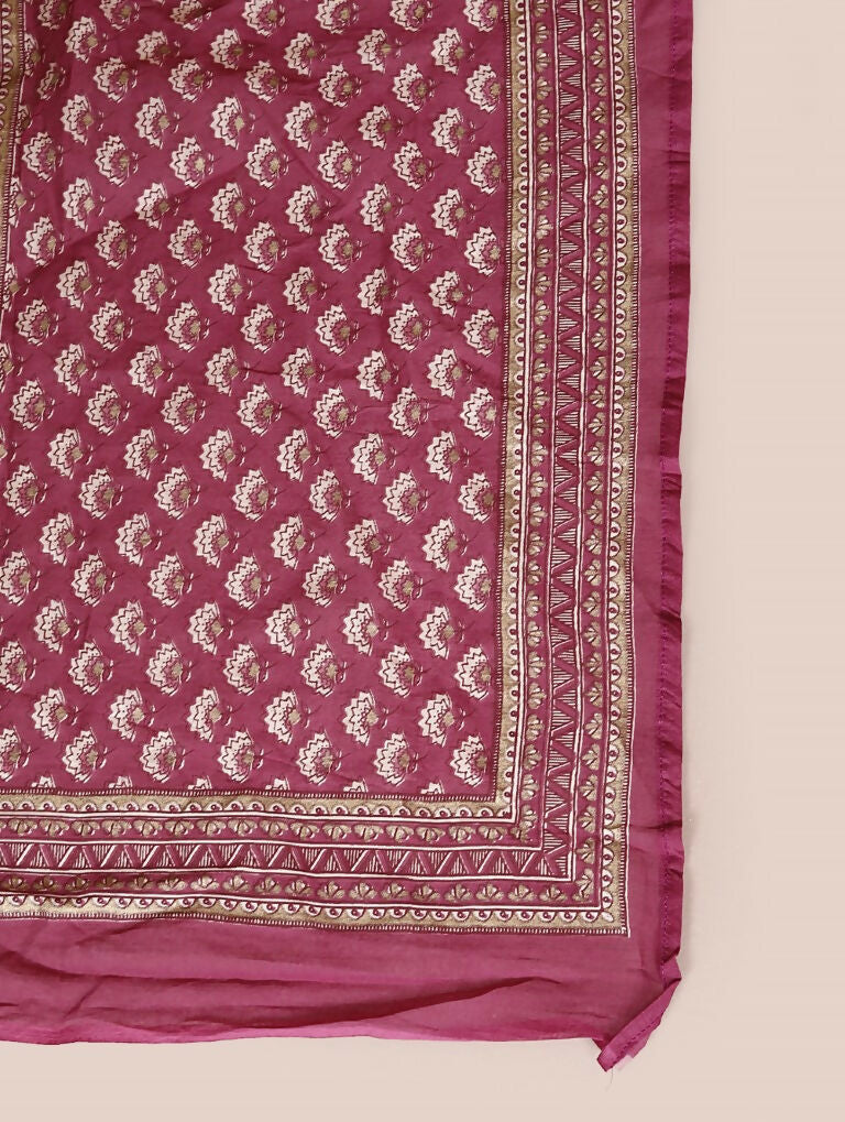 Miravan Women's Plus Size Pink Straight Floral Printed Kurta & Palazzo With Dupatta Set